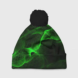 Шапка с помпоном Зеленый абстрактный дым, цвет: 3D-черный