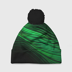 Шапка с помпоном Green neon lines, цвет: 3D-черный