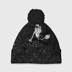 Шапка с помпоном Космонавт пылесосит звезды, цвет: 3D-черный