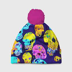 Шапка с помпоном Паттерн из черепов - поп-арт - иллюзия, цвет: 3D-малиновый