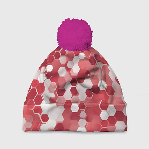 Шапка c помпоном Кибер Hexagon Красный / 3D-Малиновый – фото 1
