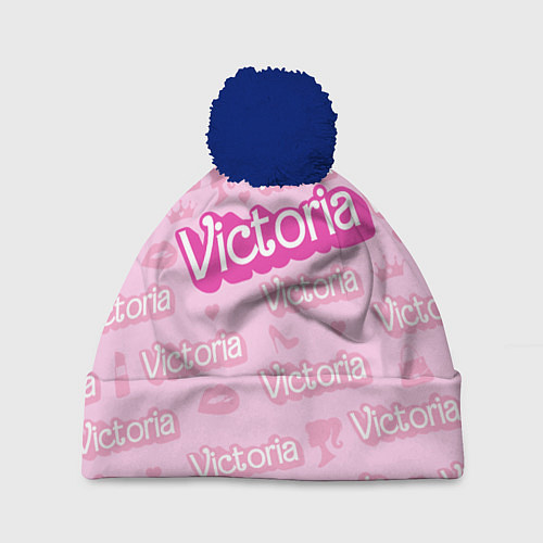 Шапка c помпоном Виктория - паттерн Барби розовый / 3D-Тёмно-синий – фото 1