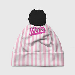 Шапка c помпоном Имя Мария в стиле Барби: розовая полоска