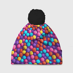 Шапка с помпоном Паттерн разноцветные шарики - нейросеть, цвет: 3D-черный