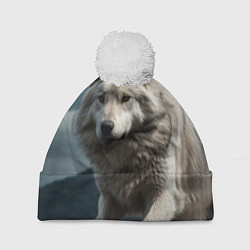 Шапка с помпоном Белый волк вожак стаи, цвет: 3D-белый