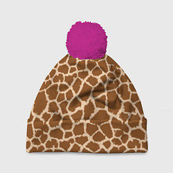 Шапка с помпоном Кожа жирафа - giraffe, цвет: 3D-малиновый