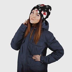 Шапка с помпоном Снеговички в зимних шапочках со снежинками, цвет: 3D-черный — фото 2
