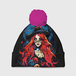 Шапка с помпоном Ведьма с красными волосами, цвет: 3D-малиновый