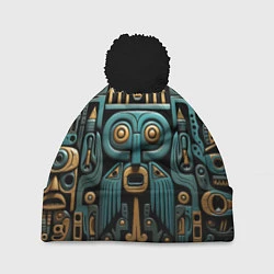 Шапка с помпоном Рисунок в египетском стиле, цвет: 3D-черный