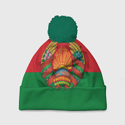 Шапка с помпоном Республика Беларусь, цвет: 3D-зеленый