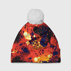 Шапка с помпоном Огненная вулканическая лава, цвет: 3D-белый