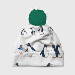 Шапка с помпоном Семейство пингвинов на прогулке, цвет: 3D-зеленый