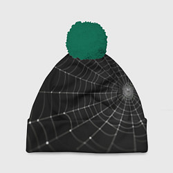Шапка с помпоном Паутина на черном фоне, цвет: 3D-зеленый