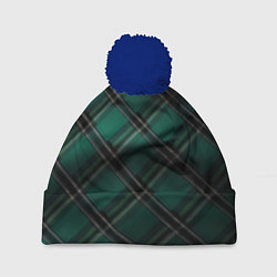 Шапка с помпоном Тёмно-зелёная диагональная шотландская клетка, цвет: 3D-тёмно-синий