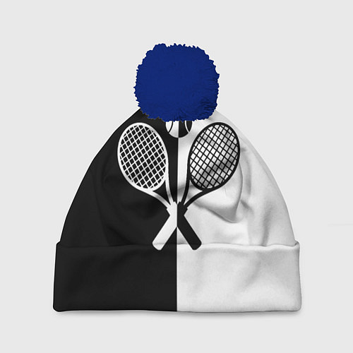 Шапка c помпоном Теннис - чёрно белое / 3D-Тёмно-синий – фото 1