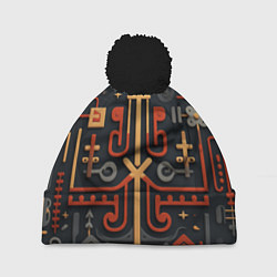 Шапка c помпоном Абстрактный паттерн в славянском стиле на тёмном ф