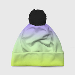 Шапка с помпоном Фиолетовый мятный и желто-зеленый градиент, цвет: 3D-черный