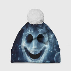 Шапка с помпоном Хэллоуин - улыбка привидения, цвет: 3D-белый
