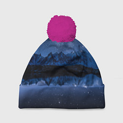 Шапка с помпоном Галактическая зимняя ночь в горах, цвет: 3D-малиновый