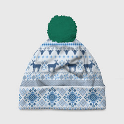 Шапка с помпоном Blue sweater with reindeer, цвет: 3D-зеленый