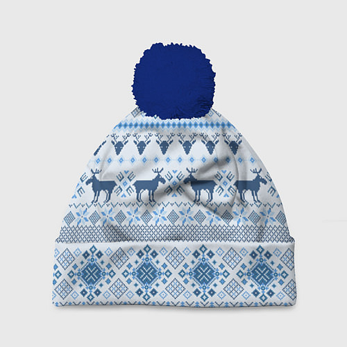 Шапка c помпоном Blue sweater with reindeer / 3D-Тёмно-синий – фото 1