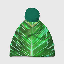 Шапка с помпоном Зелёные неон полосы киберпанк, цвет: 3D-зеленый