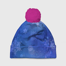 Шапка с помпоном Декоративные снежинки на фиолетовом, цвет: 3D-малиновый