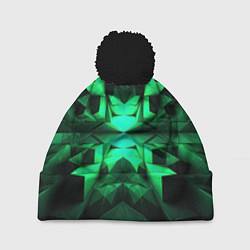 Шапка с помпоном Абстрактное погружение в зелень, цвет: 3D-черный