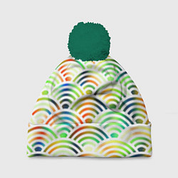 Шапка с помпоном Белая рыба - чешуя-волна, цвет: 3D-зеленый