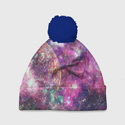 Шапка с помпоном Пурпурные космические туманности со звездами, цвет: 3D-тёмно-синий