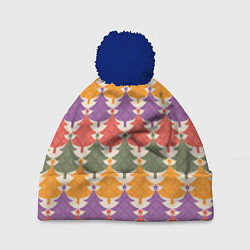 Шапка с помпоном Новогодние разноцветные ёлочки, цвет: 3D-тёмно-синий