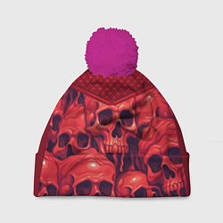 Шапка с помпоном Расплавленные красные черепа, цвет: 3D-малиновый