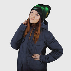 Шапка с помпоном Трехмерность зеленой фигуры, цвет: 3D-черный — фото 2