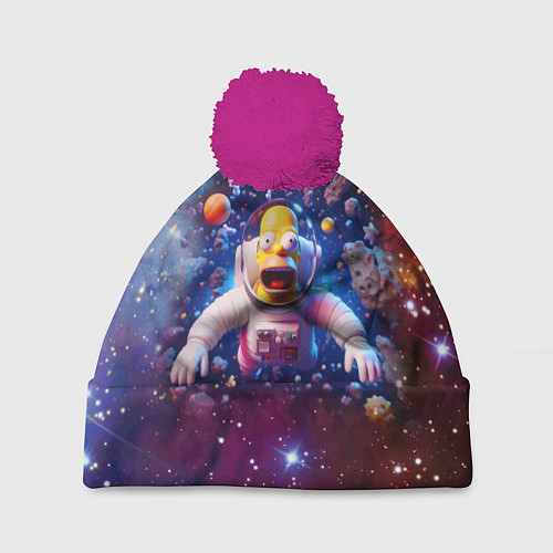 Шапка c помпоном Homer Simpson in space - ai art / 3D-Малиновый – фото 1