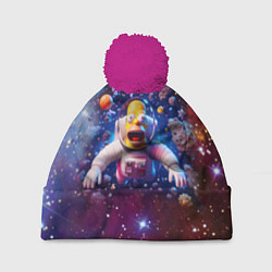 Шапка с помпоном Homer Simpson in space - ai art, цвет: 3D-малиновый