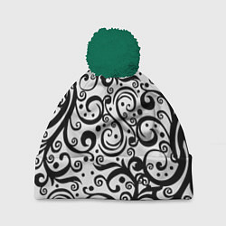Шапка с помпоном Чёрный кружевной узор, цвет: 3D-зеленый