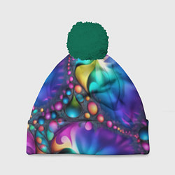 Шапка c помпоном Розово синий фрактал