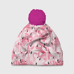 Шапка c помпоном Стая розовых фламинго