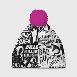 Шапка с помпоном Billie Eilish чернобелые битва лого, цвет: 3D-малиновый