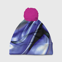 Шапка с помпоном Синяя вязкая абстракция, цвет: 3D-малиновый