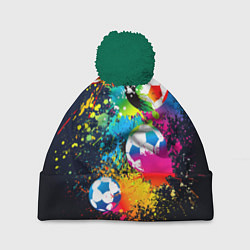 Шапка c помпоном Разноцветные футбольные мячи