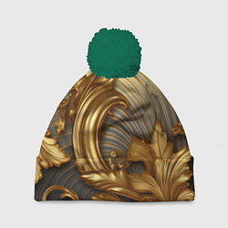Шапка с помпоном Золотая текстура и абстракции, цвет: 3D-зеленый