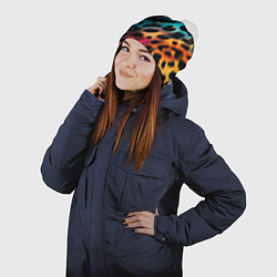 Шапка с помпоном Разноцветный леопардовый паттерн, цвет: 3D-белый — фото 2