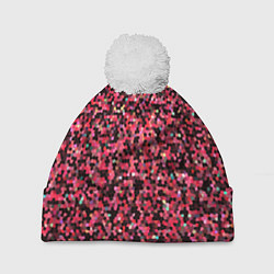 Шапка с помпоном Мелкая мозаика розовый, цвет: 3D-белый