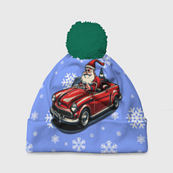 Шапка с помпоном Дед Мороз едет на машине, цвет: 3D-зеленый