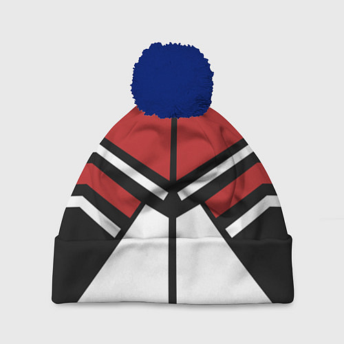 Шапка c помпоном Советский спорт с полосами / 3D-Тёмно-синий – фото 1