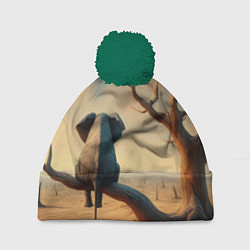 Шапка с помпоном Слон сидит на ветке сухого дерева, цвет: 3D-зеленый