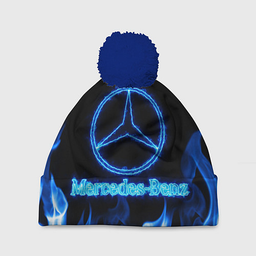 Шапка c помпоном Mercedes-benz blue neon / 3D-Тёмно-синий – фото 1