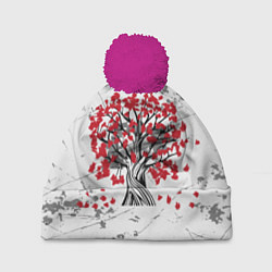 Шапка с помпоном Цветущее дерево, цвет: 3D-малиновый