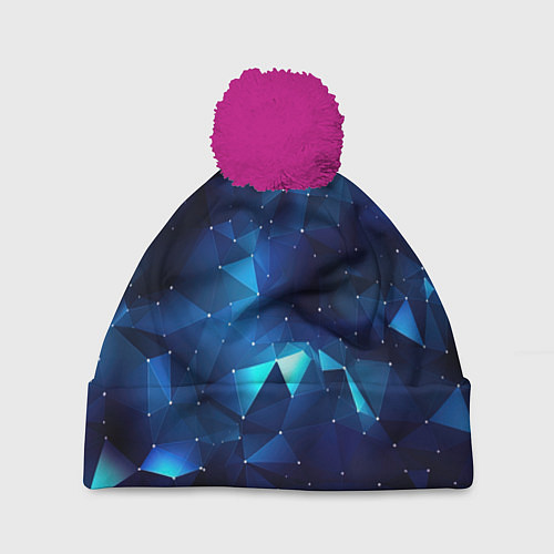 Шапка c помпоном Синие осколки из мелких абстрактных части калейдос / 3D-Малиновый – фото 1